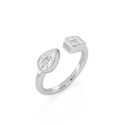 1 CT. Pear and Emerald Cut Bezel Set Natural Diamond Two Stone Engagement Ring