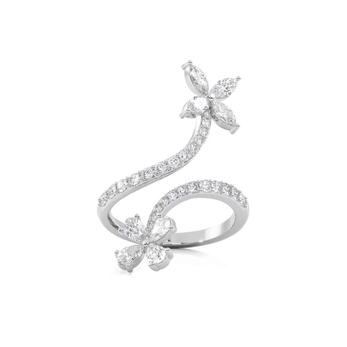 1 1/4 CT. Marquise, Pear and Round Natural Diamond Vine Ring