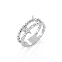 Lunar Spark Round Lab Created Diamond Star & Moon Ring