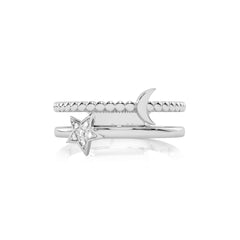 Lunar Spark Round Lab Created Diamond Star & Moon Ring