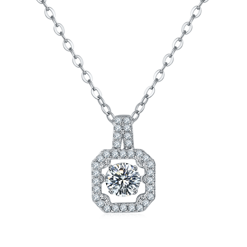 Square Moissanite Pendant Necklace in Sterling Silver