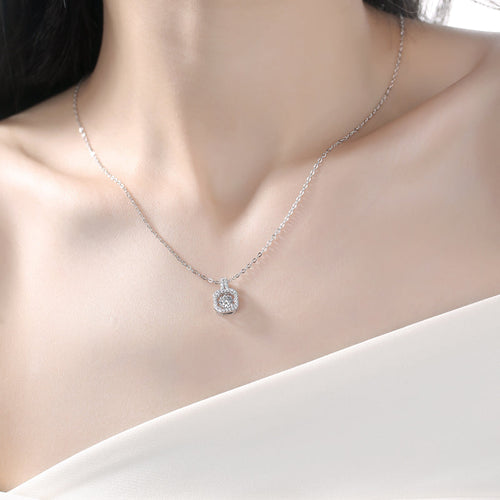 Square Moissanite Pendant Necklace in Sterling Silver