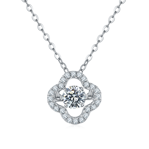 Four leaf Moissanite Pendant Necklace in Sterling Silver