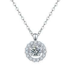 Round Moissanite Pendant Necklace in Sterling Silver