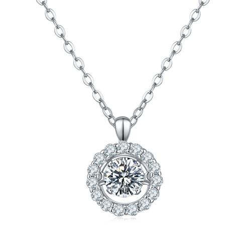 Round Moissanite Pendant Necklace in Sterling Silver