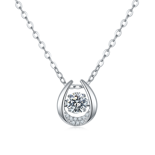 Horseshoe Moissanite Pendant Necklace in Sterling Silver