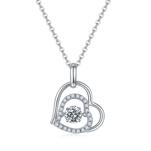 Double Heart Moissanite Pendant Necklace in Sterling Silver