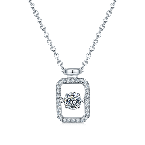 Rectangle Moissanite Pendant Necklace in Sterling Silver