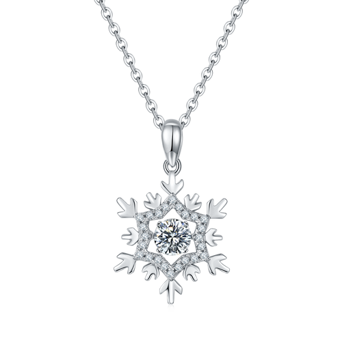 Shiny Snowflake Moissanite Pendant Necklace in Sterling Silver