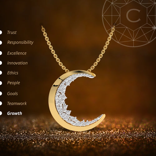 1/2 CT. Natural Round Diamond Studded Crescent Moon Designer Pendant