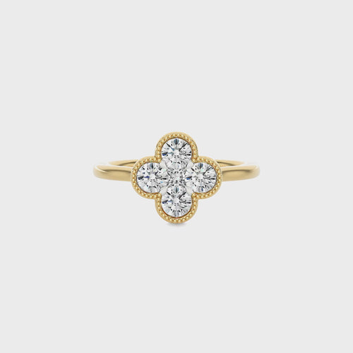 Four Leaf clover Round Lab created Diamond Ring