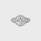 Starbrust Double Row Split Shank Diamond Halo Engagement Ring