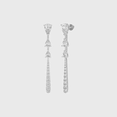 2 CT. Pear and Round Natural Diamond Dangle Earrings