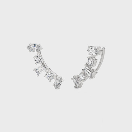 1 1/2 CT. Round,Marquise and Baguette Natural Diamond Crawler Earrings