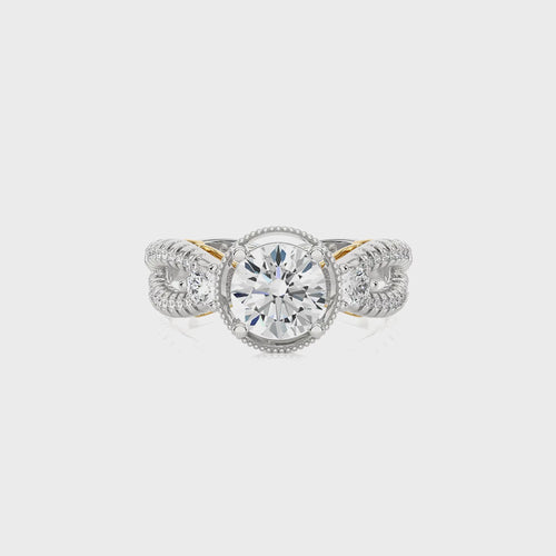 Classic Twisted Split Shank Diamond Halo Engagement Ring