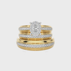 3/4 CT. His and Her Oval Shape Oval and Round Lab Created Diamond Wedding Trio band Ring Set