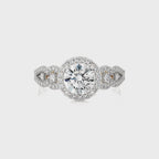 Constellation Swirl Double Split Shank Diamond Bazel and Halo Engagement Ring