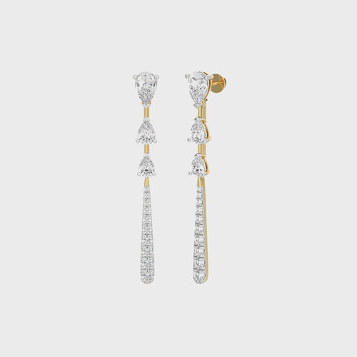 2 CT. Pear and Round Natural Diamond Dangle Earrings