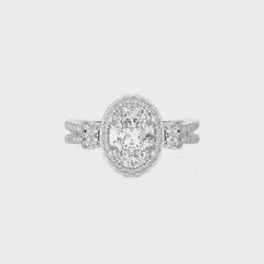 Attic Double Row Halo and Bazel Diamond Engagement Ring