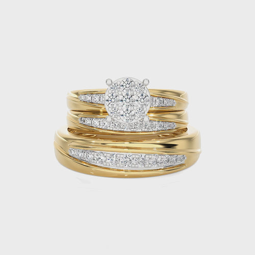 3/4 CT. His and Her Round Shape and Round Lab Created Diamond Wedding Trio band Ring Set