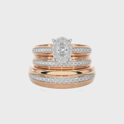 3/4 CT. His and Her Oval Shape Oval and Round Lab Created Diamond Wedding Trio band Ring Set