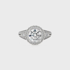 Starbrust Double Row Split Shank Diamond Halo Engagement Ring