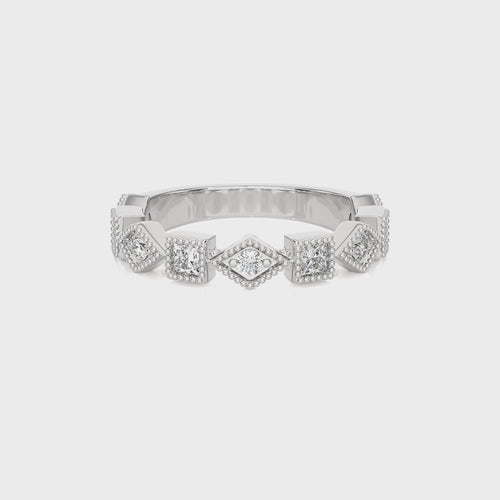 3/8 CT.Princess and Round Natural Diamond stackable Wedding Band