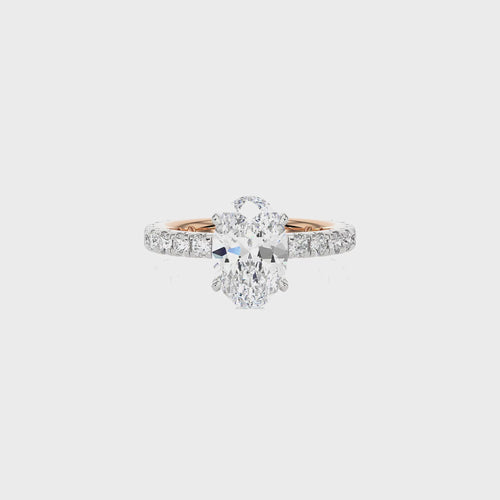 2 CT. Center Oval Hidden halo Lab Created Diamond Engagement Ring