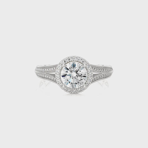 Aureola Split Shank Bazel Halo Diamond Engagement Ring