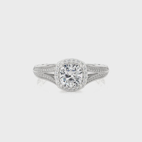 Aureola Split Shank Bazel Halo Diamond Engagement Ring