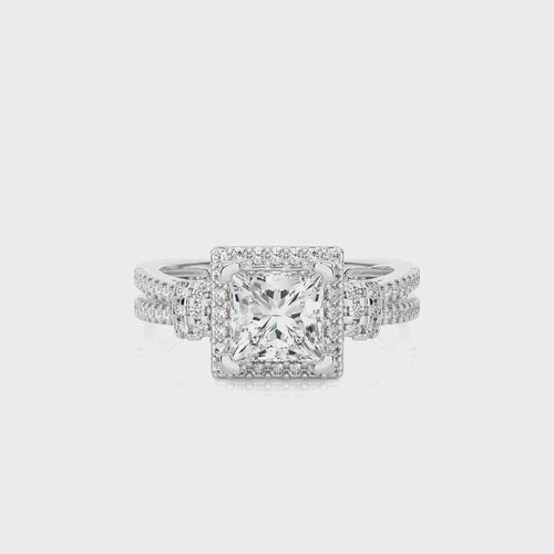 Attic Double Row Halo and Bazel Diamond Engagement Ring