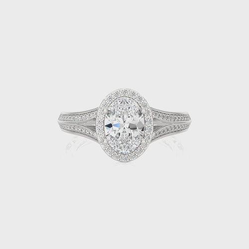 Aureola Split Shank Bazel Halo Diamond Engagement Ring