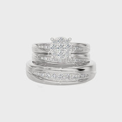 3/4 CT. His and Her Round Shape and Round Lab Created Diamond Wedding Trio band Ring Set