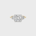 3 CT. Three Stone Princess and trapezoid Lab Created Diamond Engagement Ring
