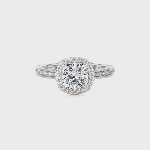 Petite Halo and Bazel Style Diamond Engagement Ring