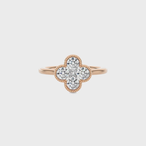 Four Leaf clover Round Lab created Diamond Ring