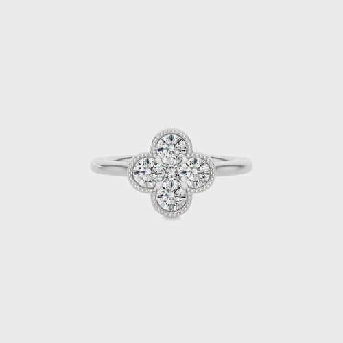 Four Leaf clover Round Lab created Diamond Ring