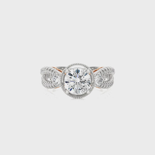 Classic Twisted Split Shank Diamond Halo Engagement Ring