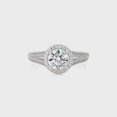 Aureola Split Shank Bazel Halo Diamond Engagement Ring