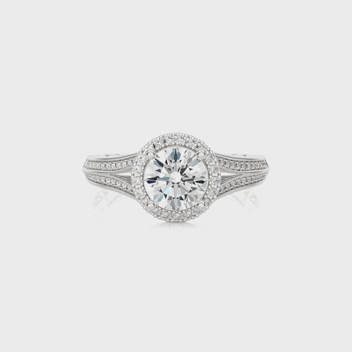 Aureola Split Shank Bazel Halo Diamond Engagement Ring