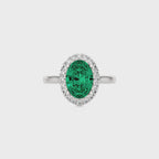 Delicate Oval  Emerald and Natural Diamond Halo Engagement Ring