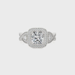 Classic Nimbus Double Twist Split Shank Halo Diamond Engagement Ring