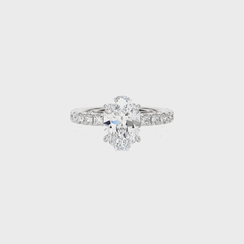 2 CT. Center Oval Hidden halo Lab Created Diamond Engagement Ring