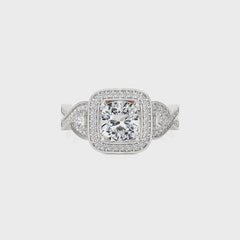 Classic Nimbus Double Twist Split Shank Halo Diamond Engagement Ring