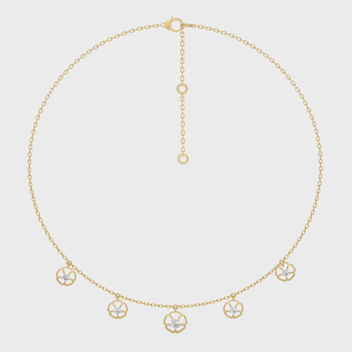 Flower Symphony  Natural Round Diamond Five Station Necklace