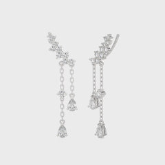 1 3/4 CT.Round and Pear Natural Diamond Climber Earrings