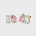 5 CT. Stylist Toi et Moi Emerald and Pink pear Lab Created duo stone Fashion Earrings.
