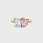 2 1/2 CT. Stylist Toi et Moi Emerald and Pink pear Lab created duo stone Engagement Ring.