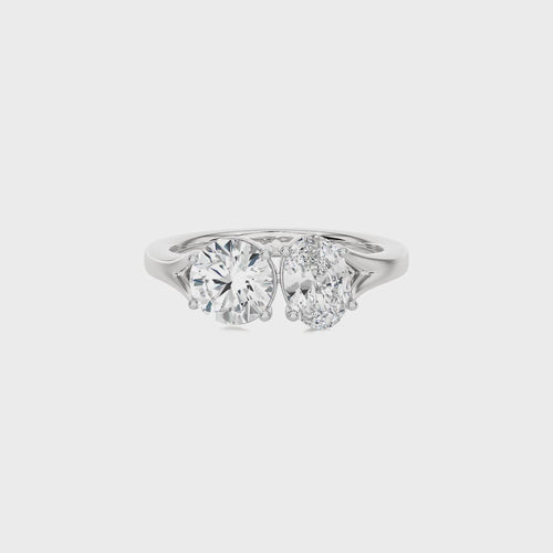 1 3/4 CT. Oval and Round Two Stone Natural Diamond Engagement Ring