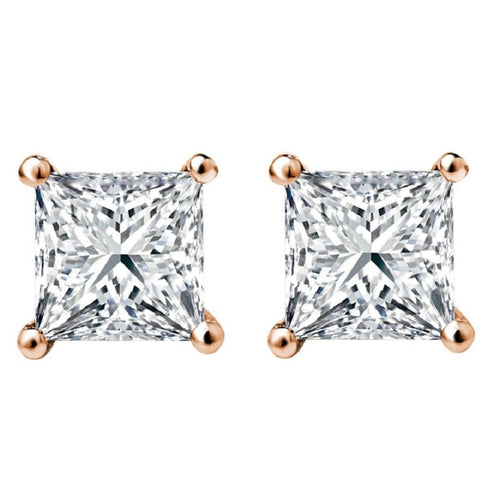 1/3 CT. Solitaire Princess Natural Diamond Stud Earrings